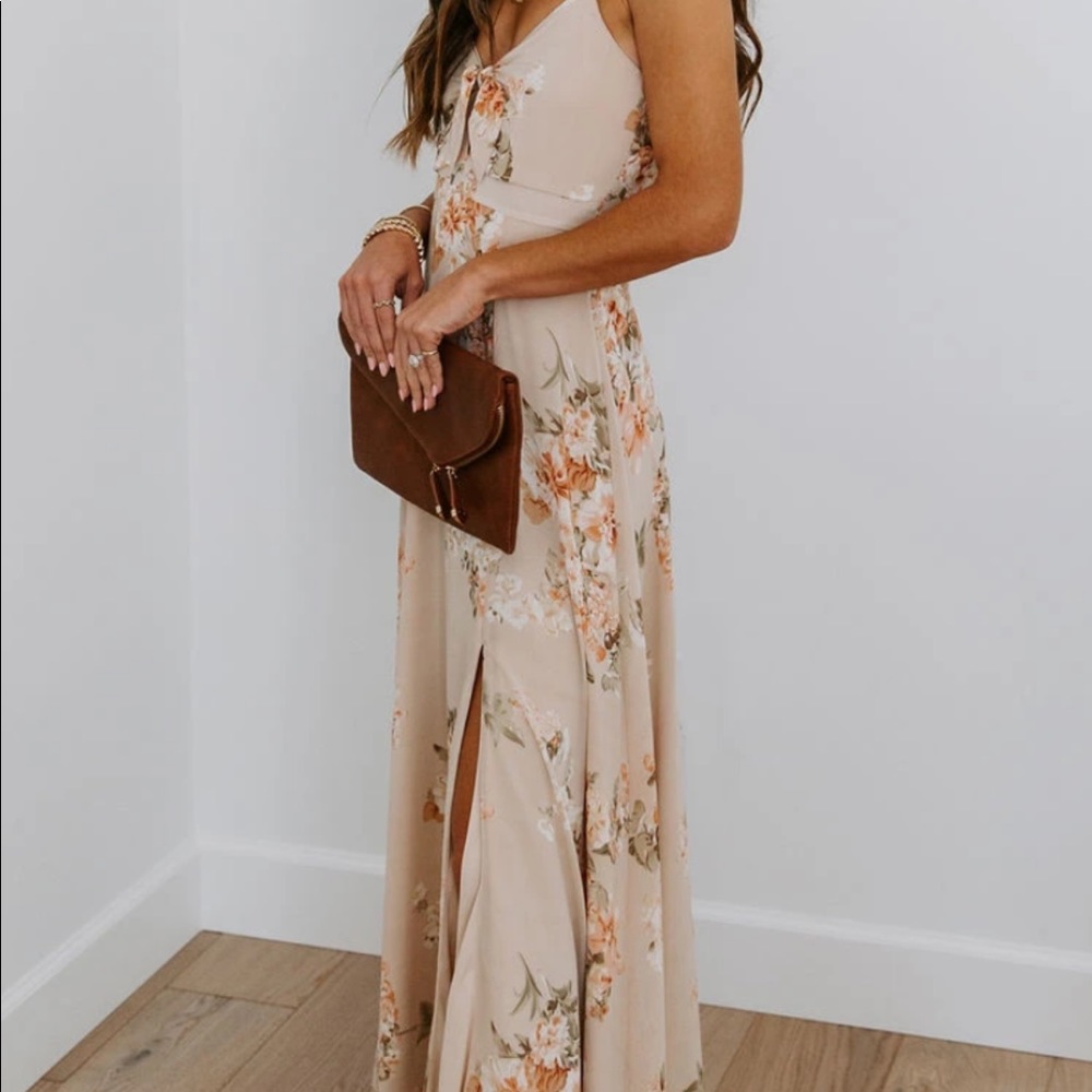 Cream floral maxi dress with front tie